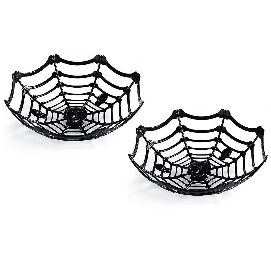 Halloween Snack & Candy Party Bowls - Black Skull - Set of 2 - 27cmx8cm