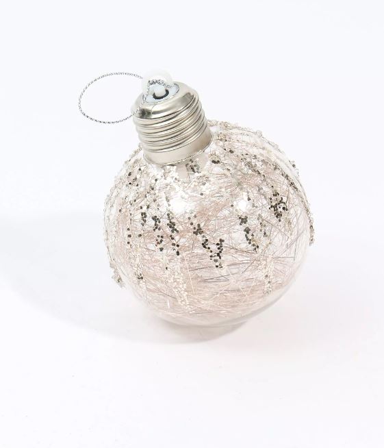 Tinsel Light Up Bauble, 8cm