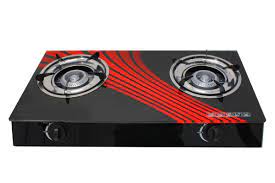Two-Burner Auto-Ignition Tempered Glass Panel Gas Stove - Red Stripes
