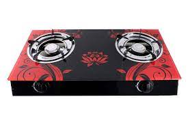 Two-Burner Auto-Ignition Tempered Glass Panel Gas Stove - Red Petal