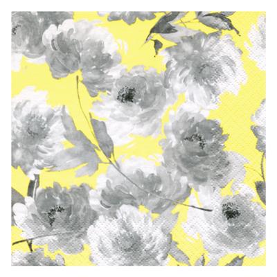 3ply Luncheon Summer Roses Yellow/Grey 20s