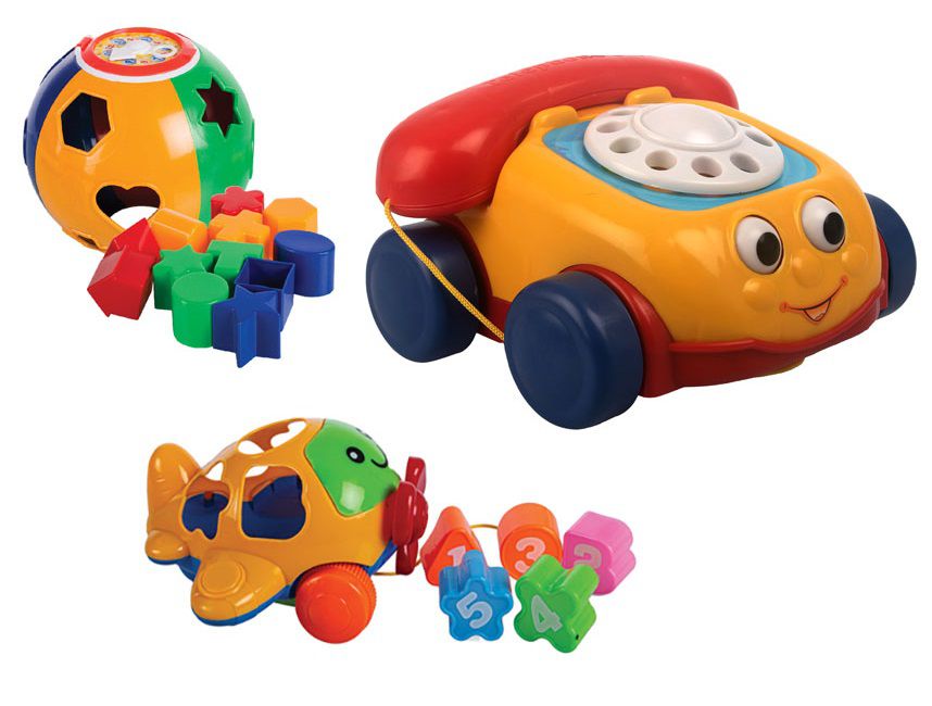 Baby Toy Pull Along Phone With Squeaks 17cm & Shape Sorter Set