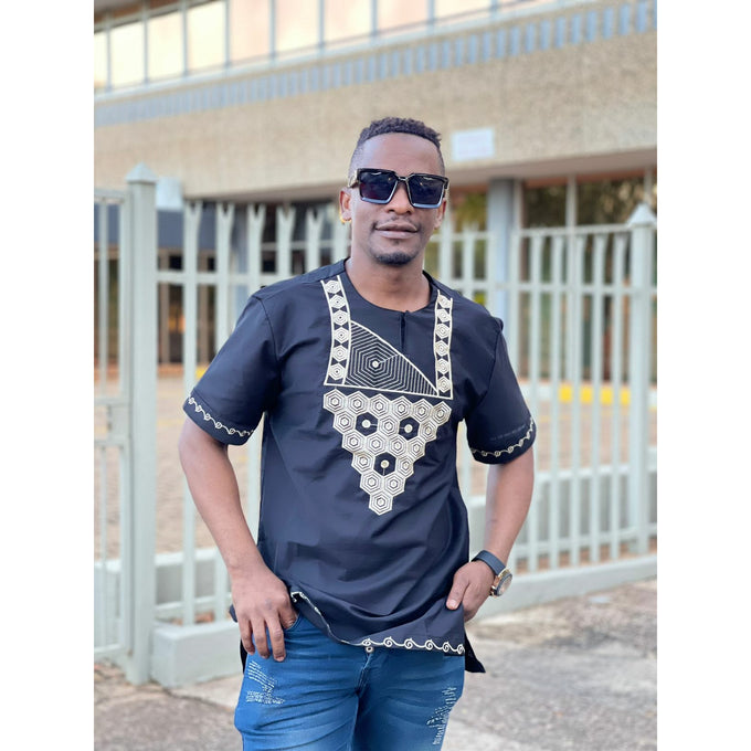 Mens African Vintage Embroidered T-Shirt