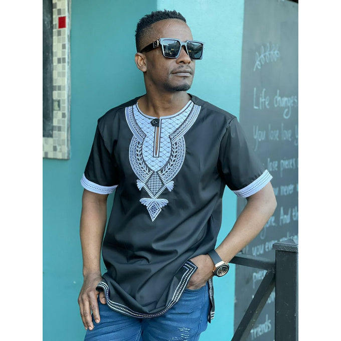 Mens African Vintage Embroidered T-Shirt