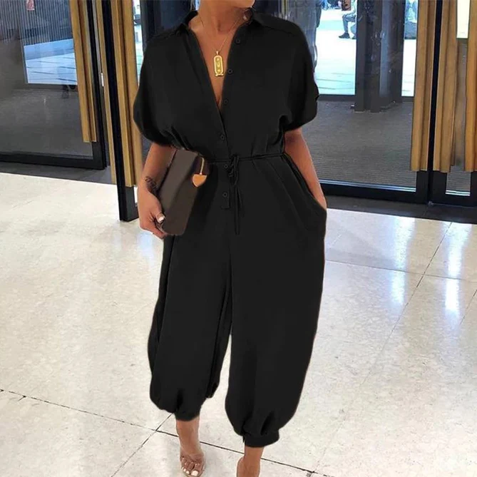 V-Neck Button Up Jumpsuit