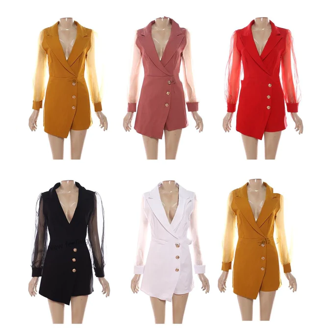 Deep V-Neck Lace Sleeve Playsuits