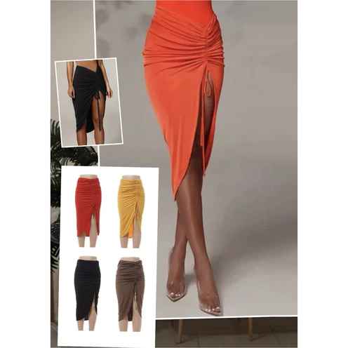 High Waist Ruched Drawstring Skirt