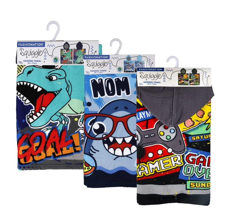 Hooded Towel - 50 x 115cm Shark or T Rex