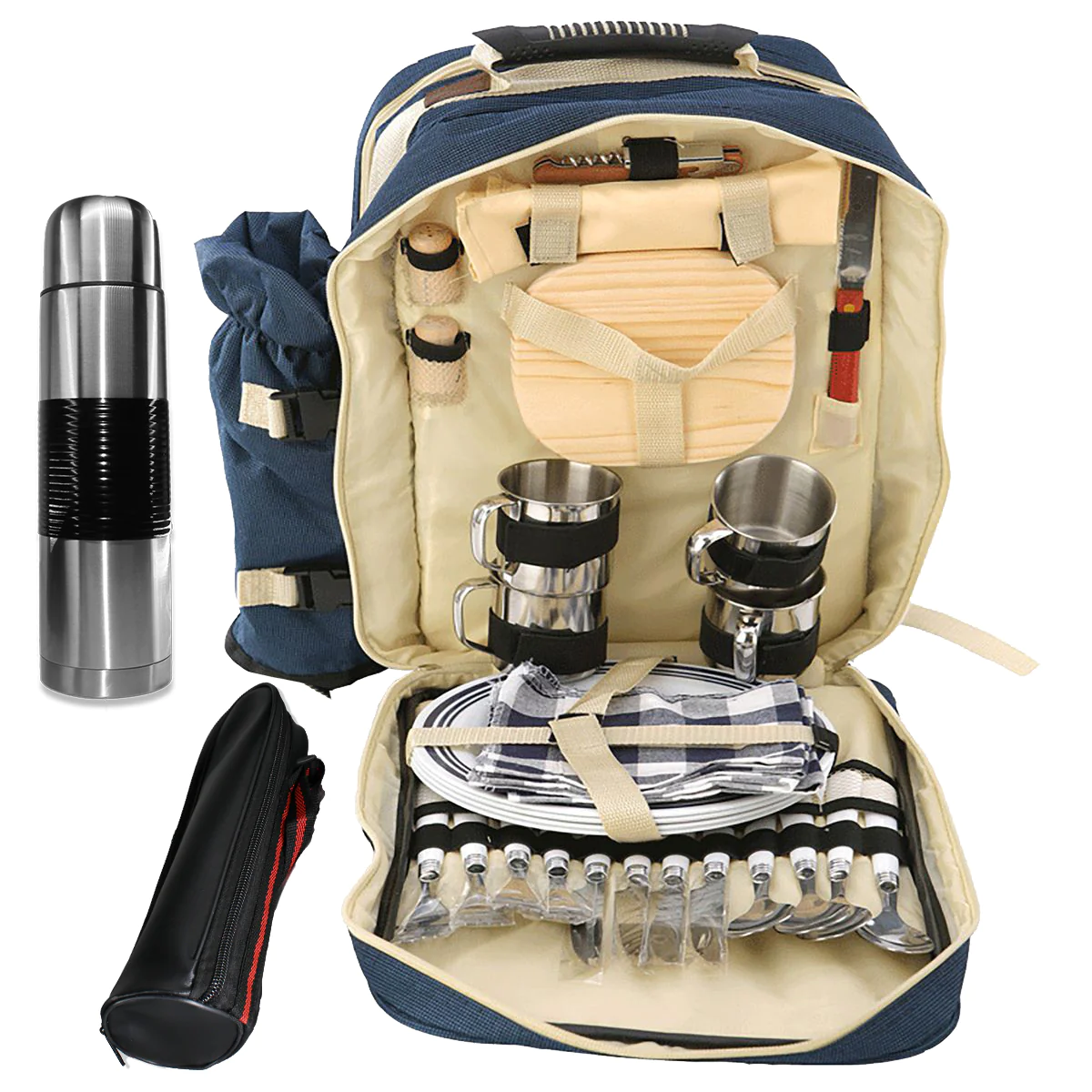LMA 32 Piece Outdoor All-in-One Camping Picnic Backpack for 4 with Plates Cutler