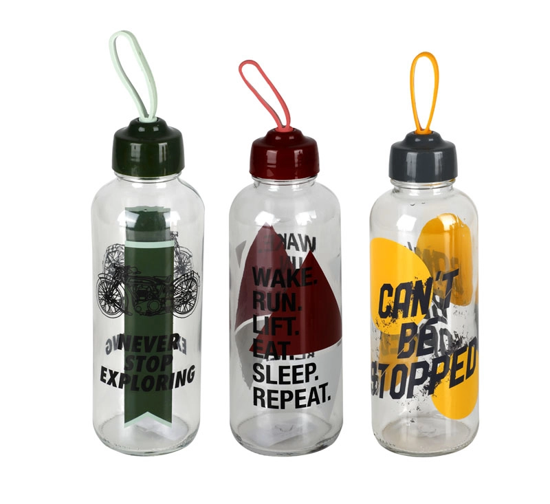Decorated Glass Water Bottle, 450ml