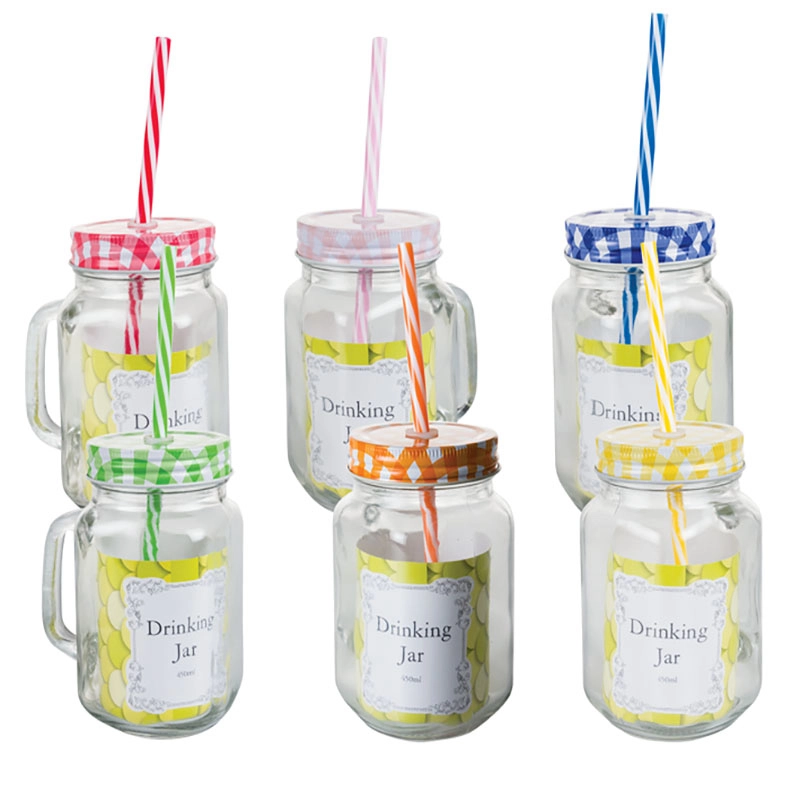 Glass Drinking Jar With Straw 450ml
