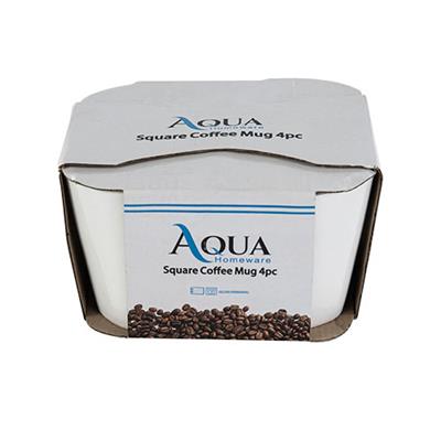 Aqua White Square Mug 4pc