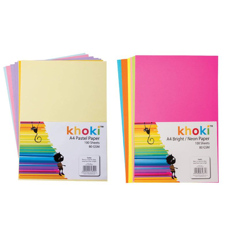 Paper A4 80gsm 100 Sheets Pastels + A4 80gsm 100 Sheets Brights/Neon