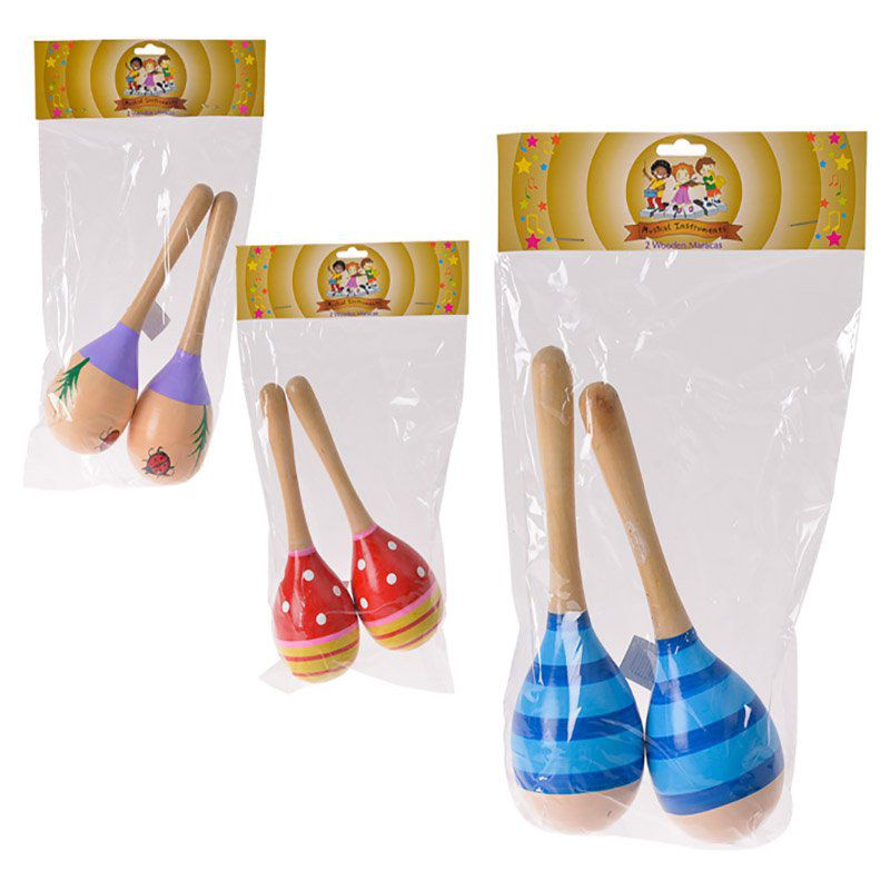 Bulk Pack x 3 Musical Wooden Maracas 19cm 2pcs Per Pack