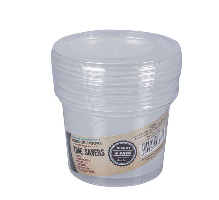 Food Storage Containers - With Lids - 500ml - 4 Piece - 6 Pack