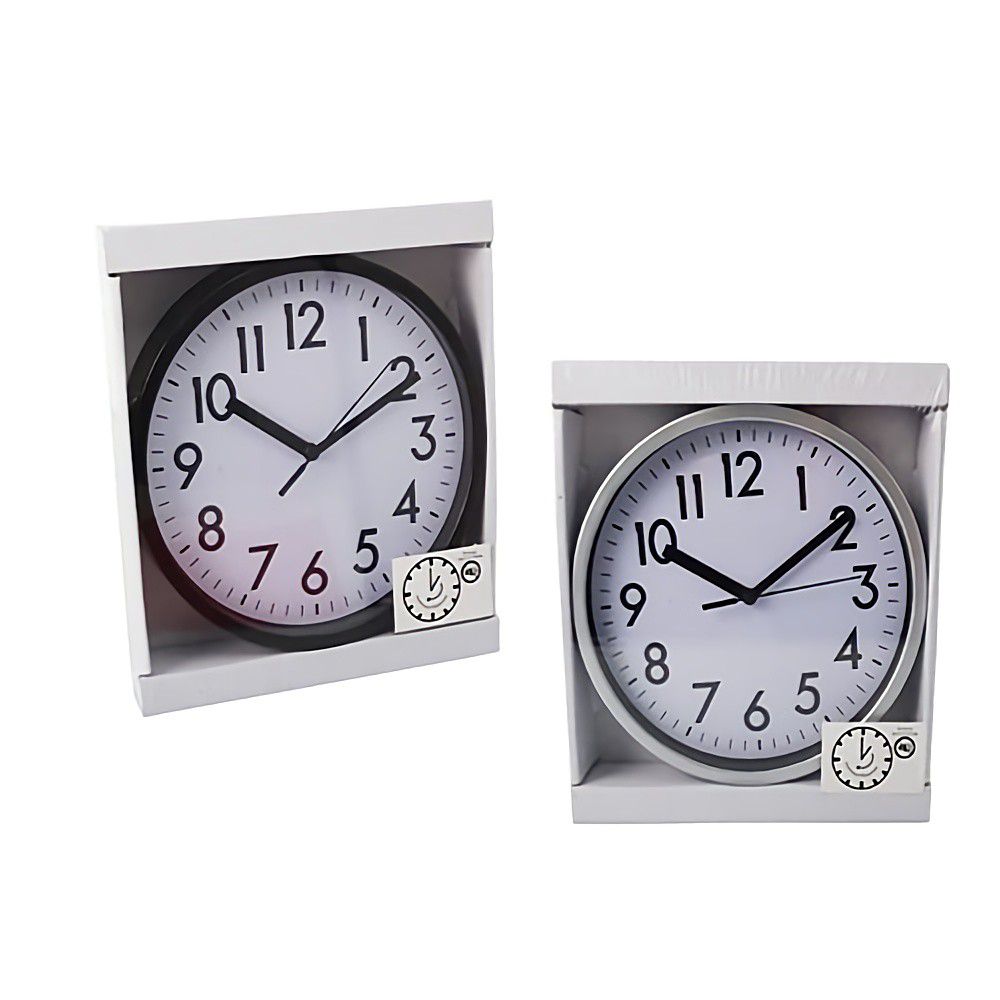 Bulk Pack x 2 Clock Wall Quartz Plastic Round 20cm